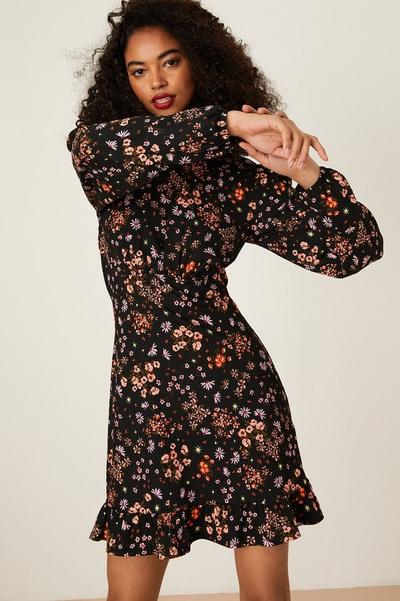 Dorothy Perkins Ditsy Floral Print Ruffle Hem Mini Dress | Debenhams